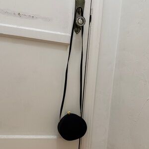 Barneys New York Black Round Satin Crossbody with Gold Hardware